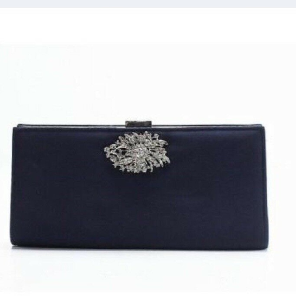 Adrianna Papell Satin Stacee Small Clutch Navy
